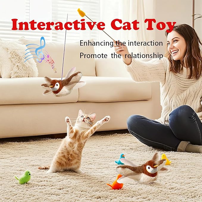 Upgraded Flappy Chase Interactive Chirping Bird Cat Toy with Flapping Wings,No Flying, Interactive Simulation Electric Cat Toy for Cats and Small Dogs-Cat Toys Touch Activated, Rechargeable