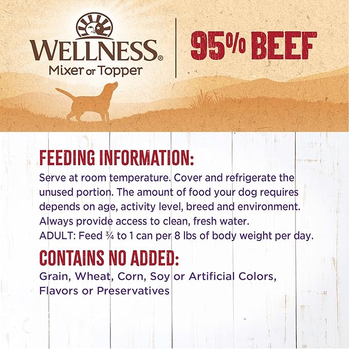 Wellness 95% Beef Adult Canned Wet Dog Food, Grain Free, Natural, 13.2 oz, Pack of 12 Cans