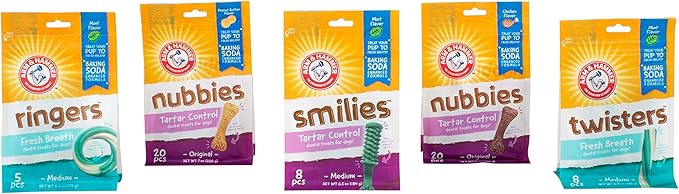 Arm & Hammer for Pets Nubbies Dental Treats - Baking Soda & Calcium Dog Dental Chews, Nubbed Texture Helps Scrub Plaque & Tartar While Chewing, Chicken Flavor, 20 Count, 7 Ounce - 4 Pack