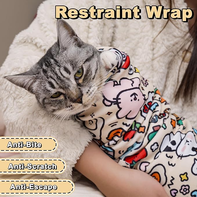 27.6''Cat Grooming Wrap,Cats Wrap for Cutting Nails,Ear Cleaning,Vet Visit Anti-Scratch Anti-Escape Restraint Swaddle,Cat Burrito Wrap L(Within 15lbs),Small Dog Grooming Tool