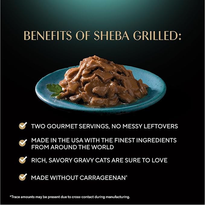 Sheba Perfect Portions Grilled in Savory Sauce Adult Wet Cat Food Marinated Chicken, Flaky Salmon, Tender Tuna, 2.64 oz. Twin-Pack Trays, 24 Count, 48 Servings