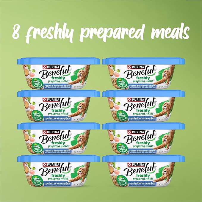 Purina Beneful Freshly Prepared Meals Roasted Turkey Medley with Sweet Potatoes, Peas, Barley, and Wild Rice - (Pack of 8) 10 oz. Tubs