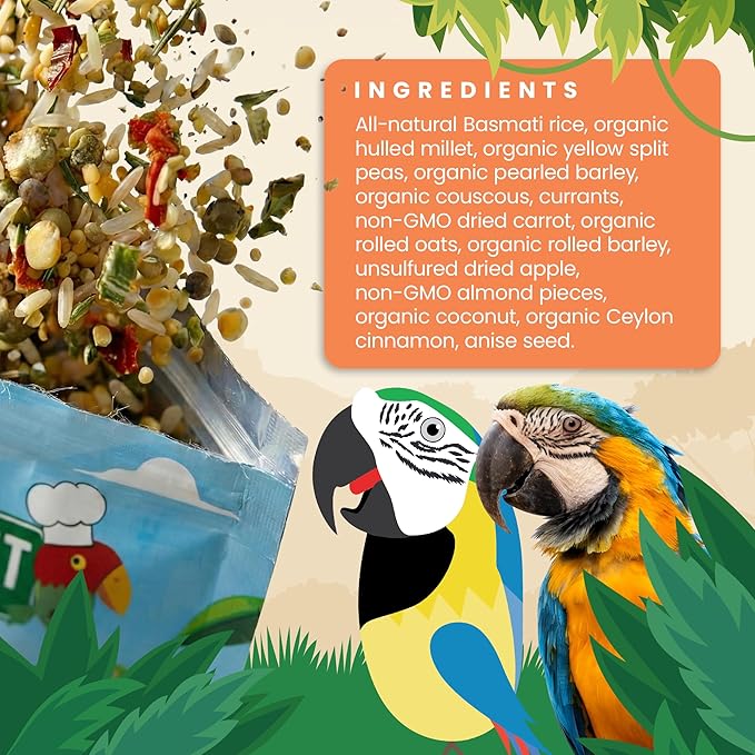 Bird Street Bistro Parrot Food for Parakeets & Cockatiels - CinnaSpice - 24 oz - Cooks in 3-15 min, Natural Grains, Fruits & Vegetables - USA Made