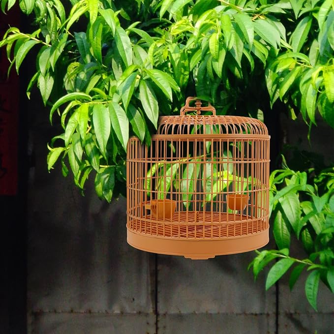 Yardwe Hanging Bird Cage for Small Parakeets and Parrots Plastic Dome Top Small Animal Cage with Handle Ornament for Pet Birds