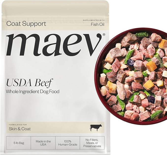 Maev Human-Grade Beef Dog Food, Skin & Coat Formula, Whole Ingredient, Gluten-Free, High Protein Puppy & Dog Food, 5 lb