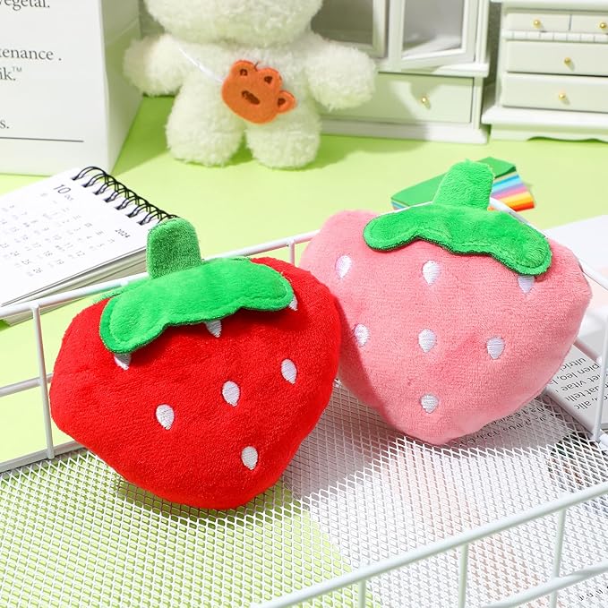 Beavorty Strawberry Squeaky Dog Toy 3.54 Inch Fruit Shape Pet Chew Toy for Puppies Cats 2 Pack Rubber Plaything to Reduce Destructive Chewing