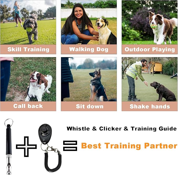 Dog Training Kit,Puppy Dog Treat Pouch Bag with Dog Clicker and Silent Whistle with Lanyard,Hands-Free Training Dog Treat Pouch,Includes Carabiner,for Pet Puppy Travel or Outdoor Use(Brown)
