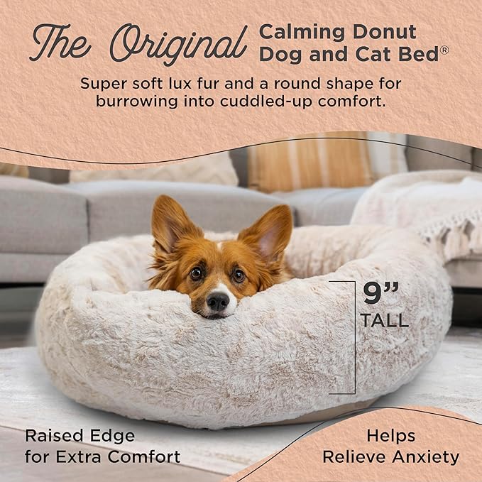 Best Friends by Sheri The Original Calming Donut Dog Bed for Medium Dogs up to 45 lbs, Lux Faux Fur, Oyster, Medium, 30" x 30"