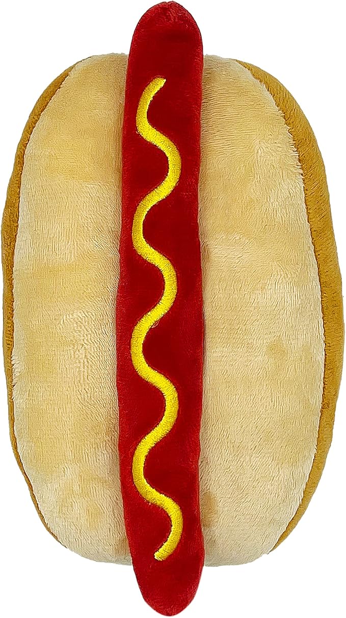 Pets First NHL Edmonton Oilers HOT Dog Plush Dog & CAT Squeak Toy - Cutest HOT-Dog Snack Plush Toy for Dogs & Cats with Inner Squeaker & Beautiful Hockey Team Name/Logo 8 x 5 x 3 Inches