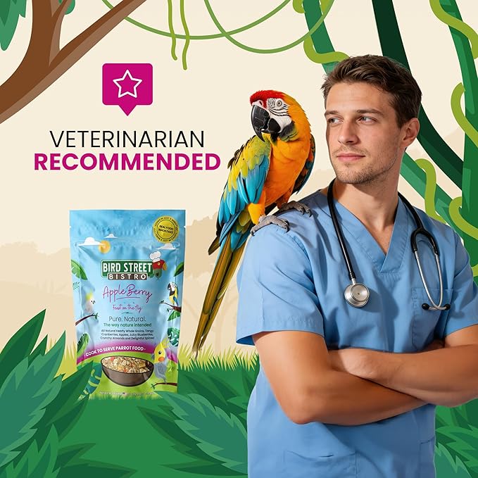 Bird Street Bistro Parrot Food - Parakeet & Cockatiel Food - Cooks in 3-15 min w/Natural Grains, Legumes, Non-GMO Fruits, Vegetables & Healthy Spices