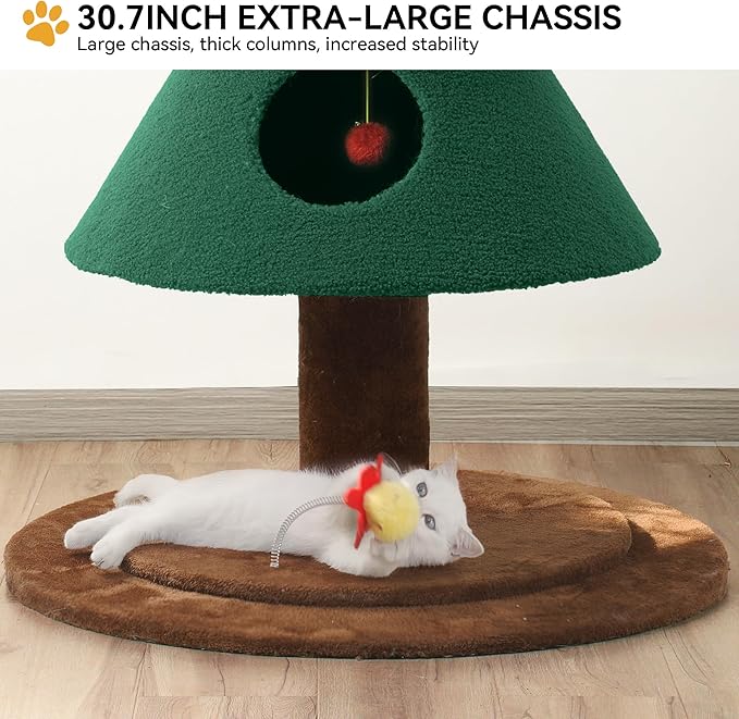 DWVO 60" Christmas Cat Houses for Indoor Cats, Christmas Cat Tree Tower with 2 Cozy Houses, Kitty Furniture with Teaser Plaything for Christmas Decoration