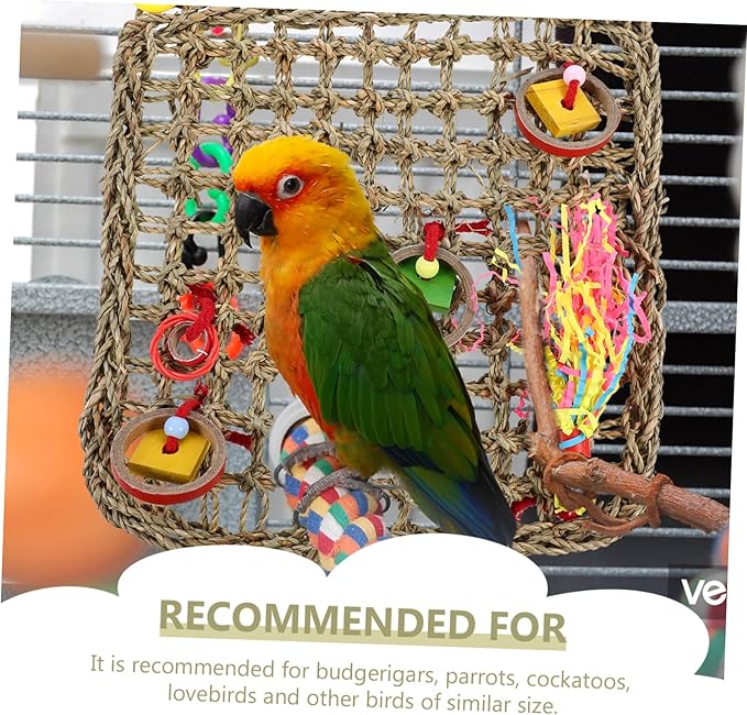 POPETPOP 1Pc Natural Parrot Hammock Climbing Net for Birds Durable Bird Swing for Cockatiels Parakeets and Parrots for Bird Lovers