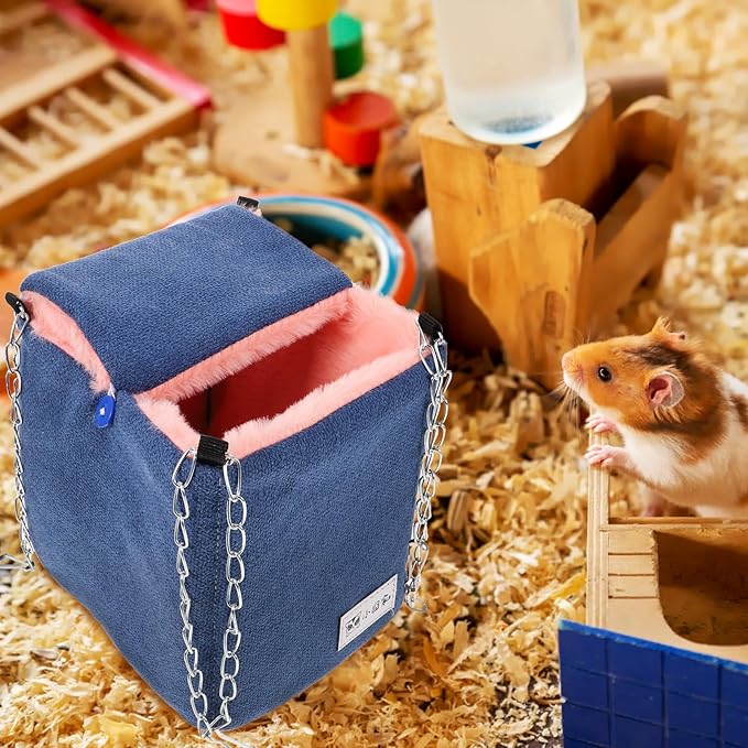 Small Animal Hammock Bed Hanging Warm Cotton Sleeping Sack Dark Blue M Size for Hamster Parrot Bird Cage Accessories