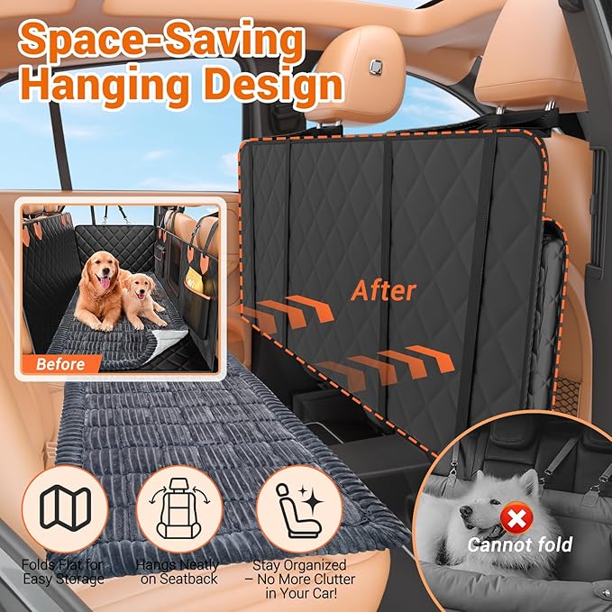 IJVAE Hard Bottom Car Seat Cover for Dog swith Removable Soft Blankets,Scratch-Proof and Anti-Slip Car Dog Hammock for Large Dogs Brown for Crew Cab Trucks F150