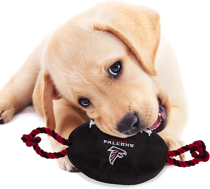 Pets First NFL Atlanta Falcons Football Dog Toy, Tough Quality Nylon Materials, Strong Pull Ropes, Inner Squeaker, NFL Team Color