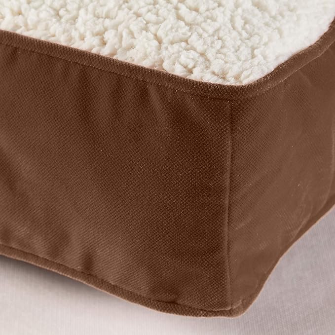 Happy Hounds Oscar Rectangle Orthopedic Foam Sherpa Dog Bed, Extra Small (24 x 18 in.), Mocha