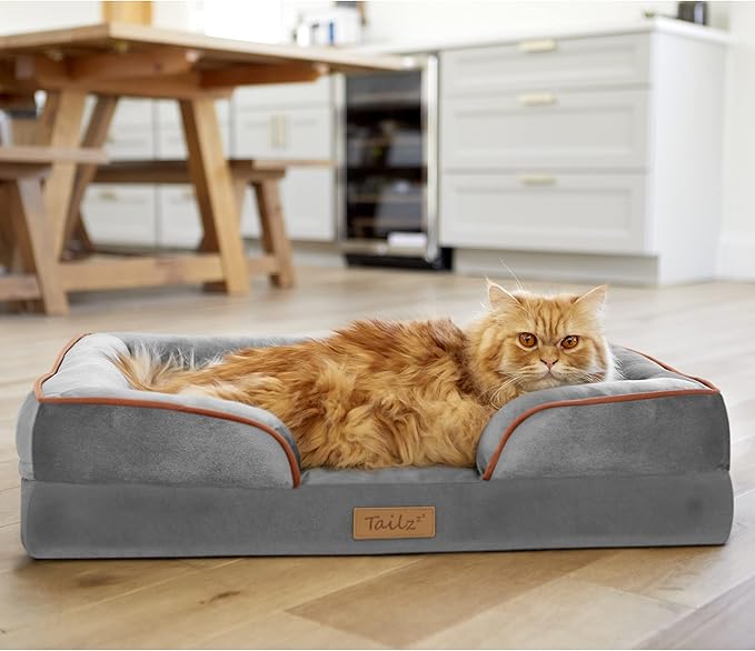 Wooden Dog Bed with Mattress, Small to Medium Elevated, Water Resistant Pet Bed, Wooden Pet Bed with Storage, Greenguard Gold Certified, Machine Washable Cover, Smokey Grey, Wyatt - TailZzz