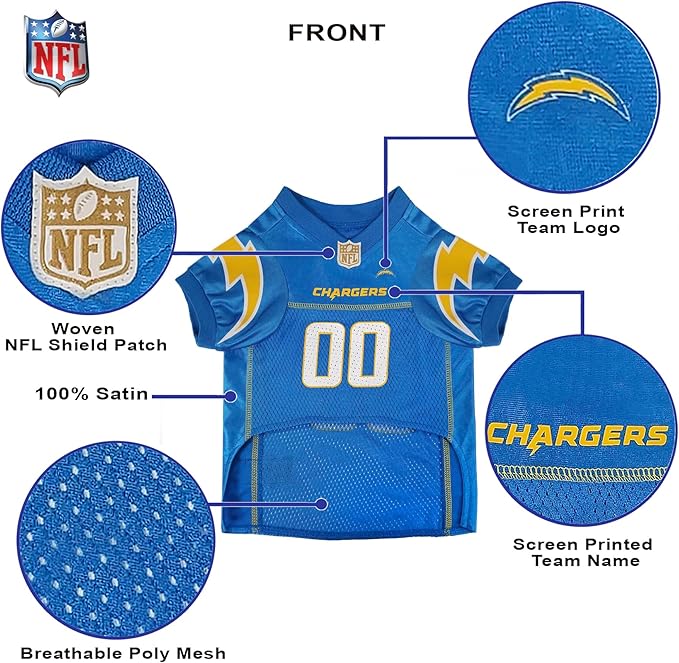 Pets First NFL Los Angeles Chargers Dog Jersey, Size Large, Football Shirt Costume for Pet, Dog Sports T-Shirt, NFL Team Clothing for Cats, Licensed Pet Apparel Available in 7 Sizes and 32 Teams