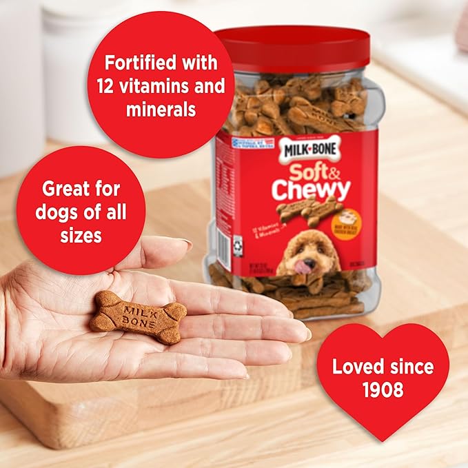 Milk-Bone Soft & Chewy Dog Treats, Made with Real Chicken, 25 Ounce Canister
