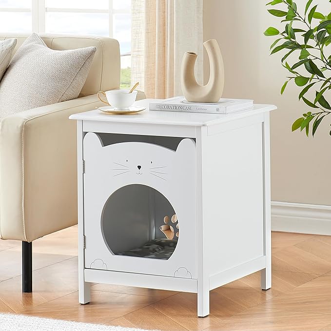 IDEALHOUSE Cat Litter Box Enclosure - Cat House & Side Table | Hooded Hidden Pet Box | Cats Furniture Cabinet | Pet Crate | Cat House Night Stand for a Cozy Home, Pet Cabinet Side Table for Cats