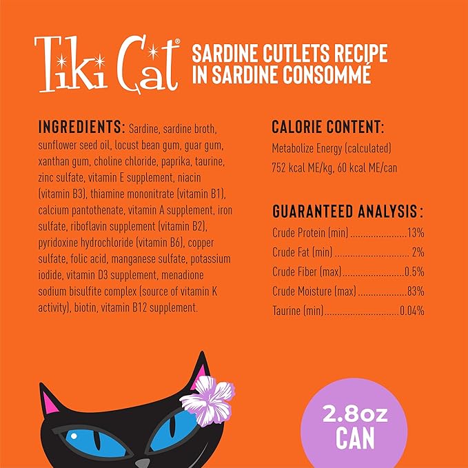Tiki Cat Grill Wet Cat Food, Sardine Cutlets, 2.8 oz. Cans (12 Count)