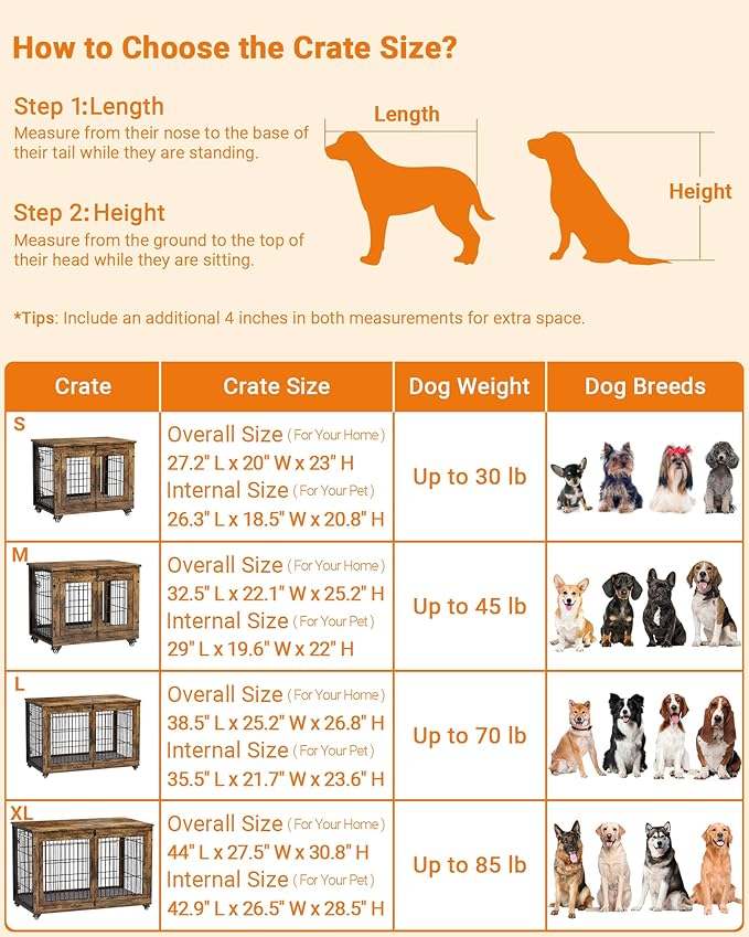 YaFiti Dog Crate Furniture with Cushion, Wooden Dog Kennel Indoor with Double Doors, Dog Cage with Wheels, Dog House Side End Table for Small Dogs up to 30 lb, 27.2" L, Rustic Brown