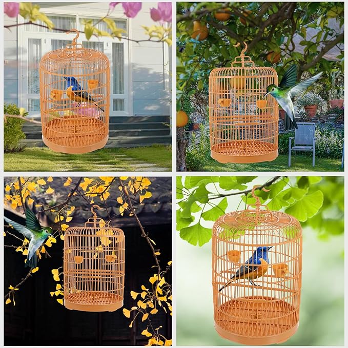 Tofficu Decorative Hanging Plastic Bird Cage for Small Pets, Round Dome Top 30cm, Outdoor Hanging Cage Ornament Suitable for Cockatiels and Parakeets