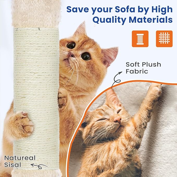 ABCPET Cat Tree 82 in Multi-Level Cat Tower for Indoor Cats, Heavy Duty Large Cat Tree with Sisal Scratching Posts, Hammock, 2 Perches, 2 Condos, 2 Hanging Baskets, Beige