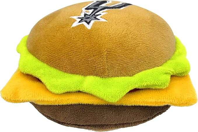 Pets First NBA San Antonio Spurs Cheese Burger Plush Dog & CAT Squeak Toy - Cutest Stadium HAMBERGER Snack Plush Toy for Dogs & Cats with Inner Squeaker & Beautiful Basketball Team Name/Logo