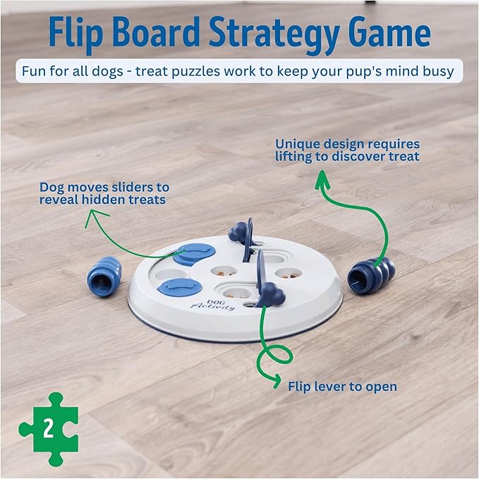 TRIXIE Flip Board Dog Activity Interactive Toy, Level 2 Food Puzzle Game, Brain Teasing Treat Dispenser, IQ and Mental Development Toy for Smart Dogs, Enrichment Toy for Boredom Busting