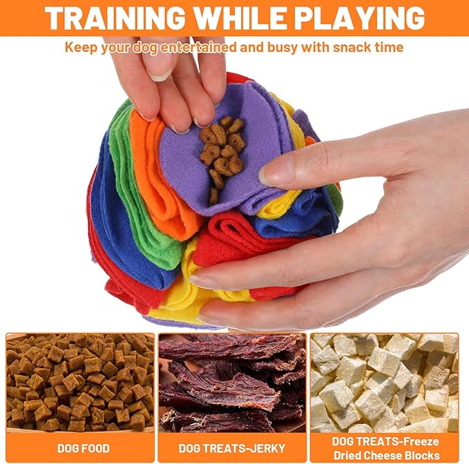 3 Packs Snuffle Ball for Dogs - Sniffle Interactive Treat Ball, Stress Relief, Slow Feeder, Puzzle Toy for Small Medium Dogs Cats, Soft Polar Fleece, Rainbow, Vitality Orange & Ocean Blue, 5.9 Inches