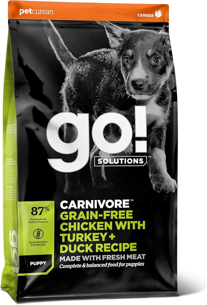 Go! Solutions Carnivore Chicken, Turkey + Duck Grain-Free Dry Puppy Food, Our Highest-Protein Kibble Made with Real Meat & Fish, Pumpkin & Probiotics for Good Digestion, 3.5 lb Bag