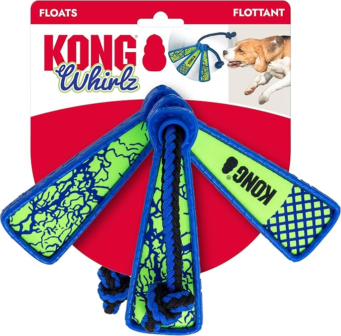 KONG Whirlz Dog Fetch Toy – Durable Squeak-Free Rope & Throw Combo, Unpredictable Bounce, Floats in Water, All-Season Outdoor Play (Rope/Throw Bundle)