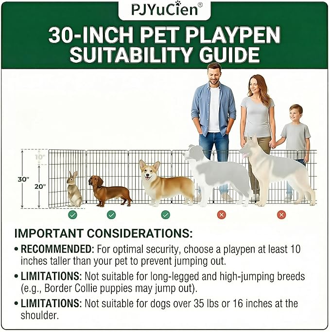 PJYuCien Dog Playpen with Top Cover and Bottom Pad - Metal Foldable Exercise Pen, 8 Panels 30" H x 24" W Indoor Outdoor Pet Fence Puppy Crate Kennel, Gray