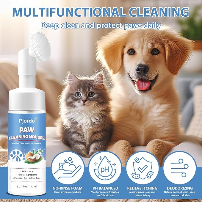 Pjordo Pet Steam Brush for Cat & Dog, 5-in-1 Pet Spray Hair Removal Comb for Reducing Shedding, Grooming Brush for Long Short Haired Cat & Dog, No-Rinse Foaming Cleanser for Cleaning Paw