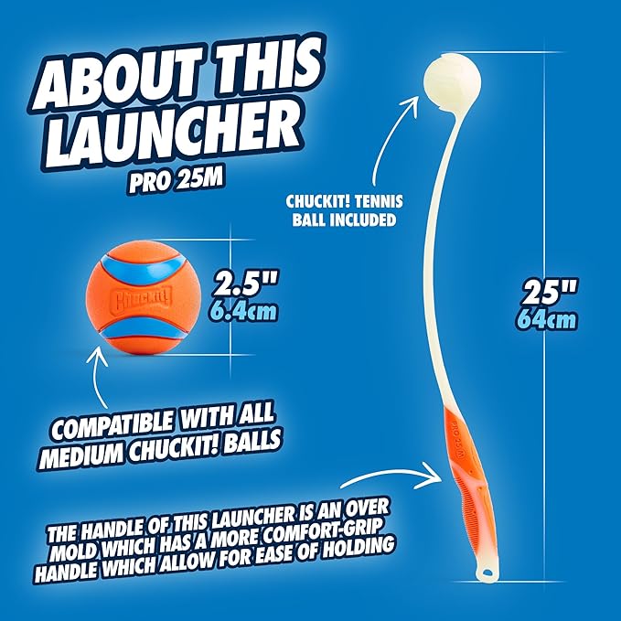 Chuckit! Pro Fetch Toy Dog Ball Launcher For Dogs; Compatible With Any Medium Chuckit! Medium Size 25 Inch + Glow Ball