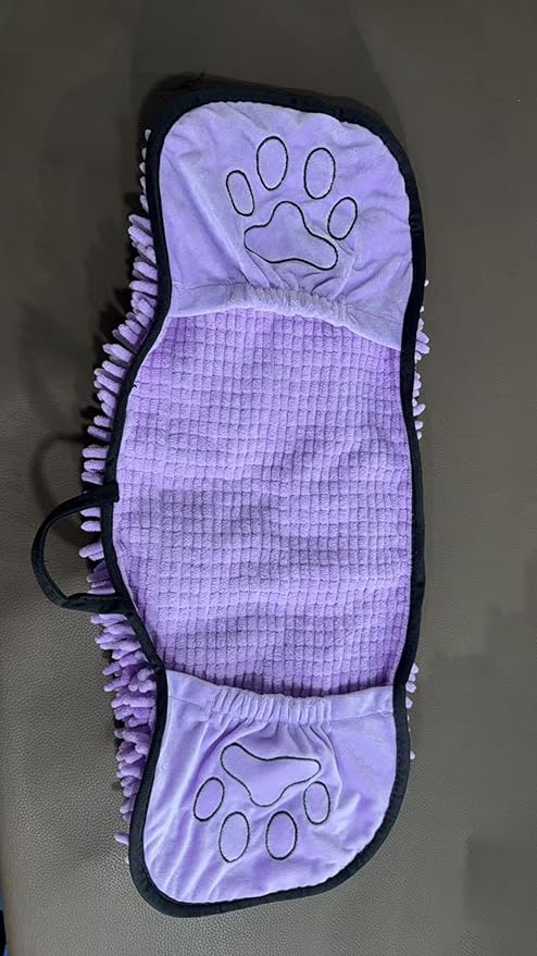 Super Absorbent Dog Drying Towel - 24.4''x10'' Chenille Microfiber Pet Bath Towel with Dual Hand Pockets, Quick Dry Soft Grooming Towel for Small Medium Large Dogs and Cats, Machine Washable (Purple)