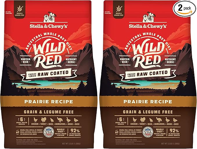 Stella & Chewy's Wild Red Dry Dog Food Raw Coated High Protein Grain & Legume Free Prairie Recipe, 3.5 lb. Bag (Pack of 2)