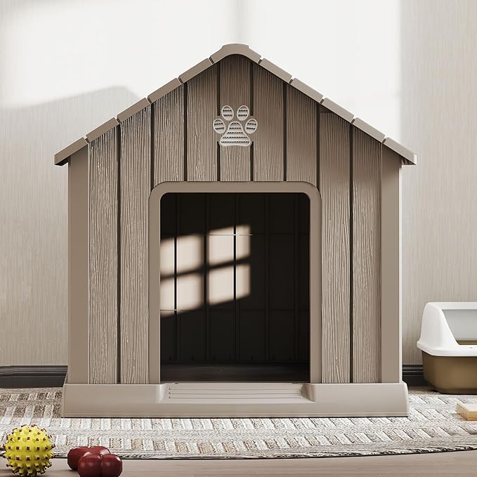 Bifanuo Dog House for Outdoor & Indoor Use with Window, Waterproof Ventilated Kennel with Elevated Floor, Easy to Clean Shelter for Small Medium Large Dogs (Grey, 37.2" L x 40" W x 40" H)