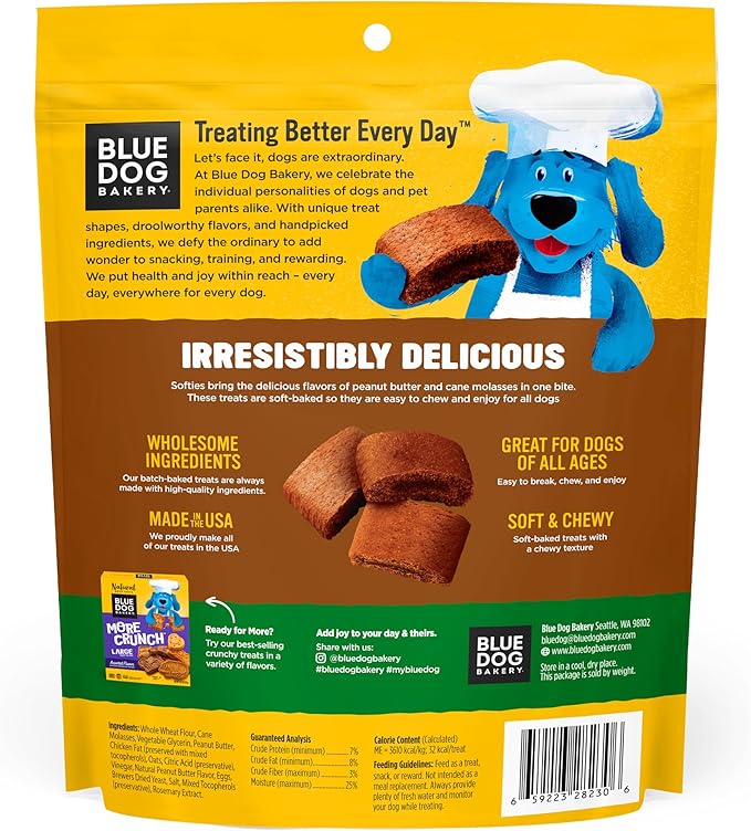 Blue Dog Bakery Softies, Soft & Chewy Peanut Butter Dog Treats, Medium Size, Healthy Treats, All Natural Ingredients, 20 oz (Pack of 1)