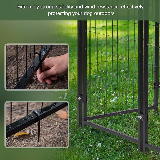 HOGYME Outdoor Dog Kennel with Roof, Dog Kennel Outside with 2 Dog Bowls, Large Dog House Pen Dogs Run Enclosure with Secure Lock and Wateproof Sunproof Cover (4'L x 4'W x 4.6'H) Black