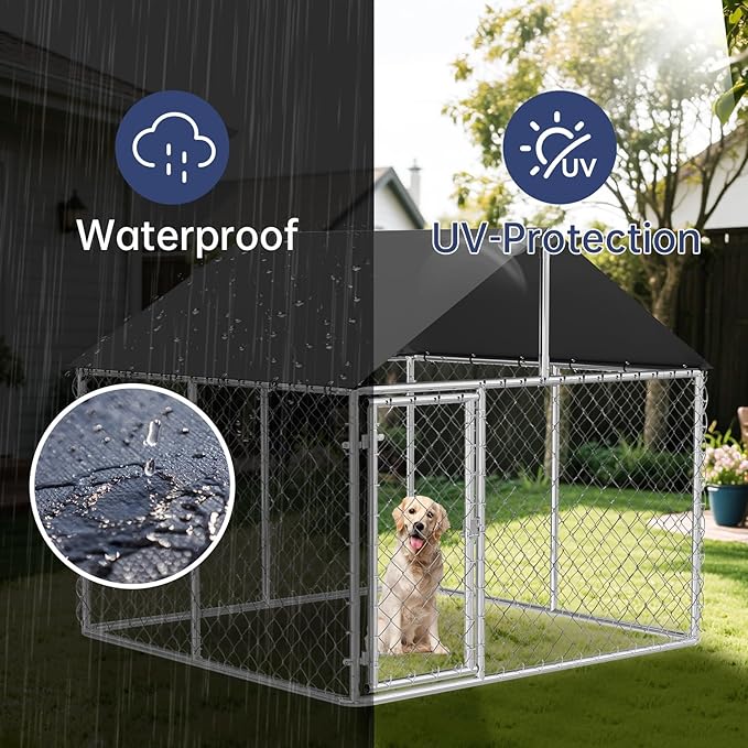 Petony Outdoor Dog Enclosure Heavy Duty Dog Kennel House Mesh Dog Big Cage Pet Kennel Steel Fence with Secure Lock