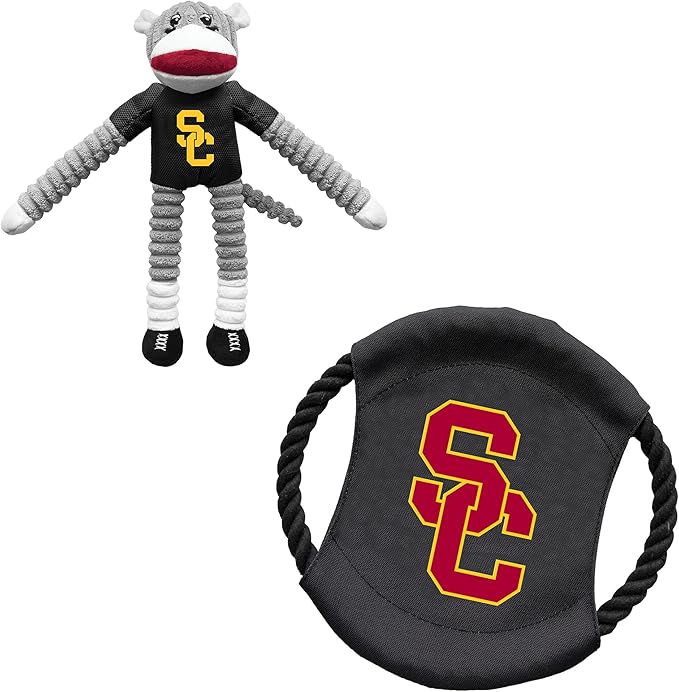 Littlearth NCAA Unisex NCAA Sock Monkey and Flying Disc Pet Toy Combo Set