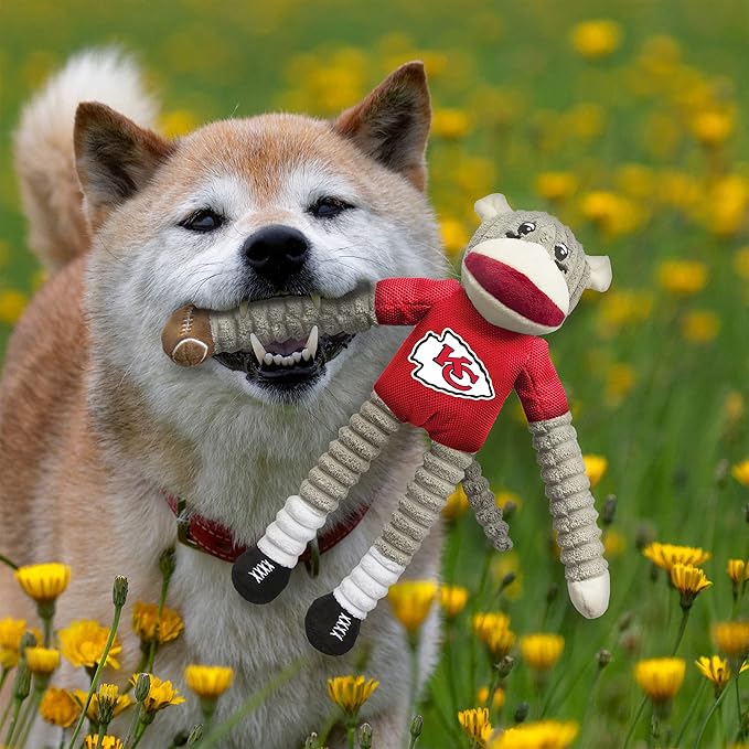 Littlearth NFL Unisex NFL Sock Monkey and Flying Disc Pet Toy Combo Set