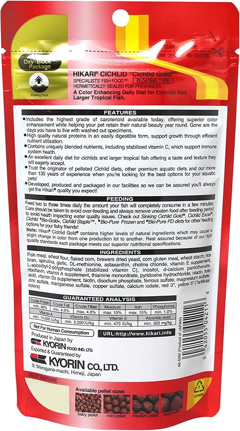Hikari 2-Ounce Cichlid Gold Floating Pellets for Pets, Large