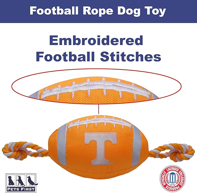 NCAA Tennessee Volunteers Football Dog Toy, Tough Quality Nylon Materials, Strong Pull Ropes, Inner Squeaker, Collegiate Team Color