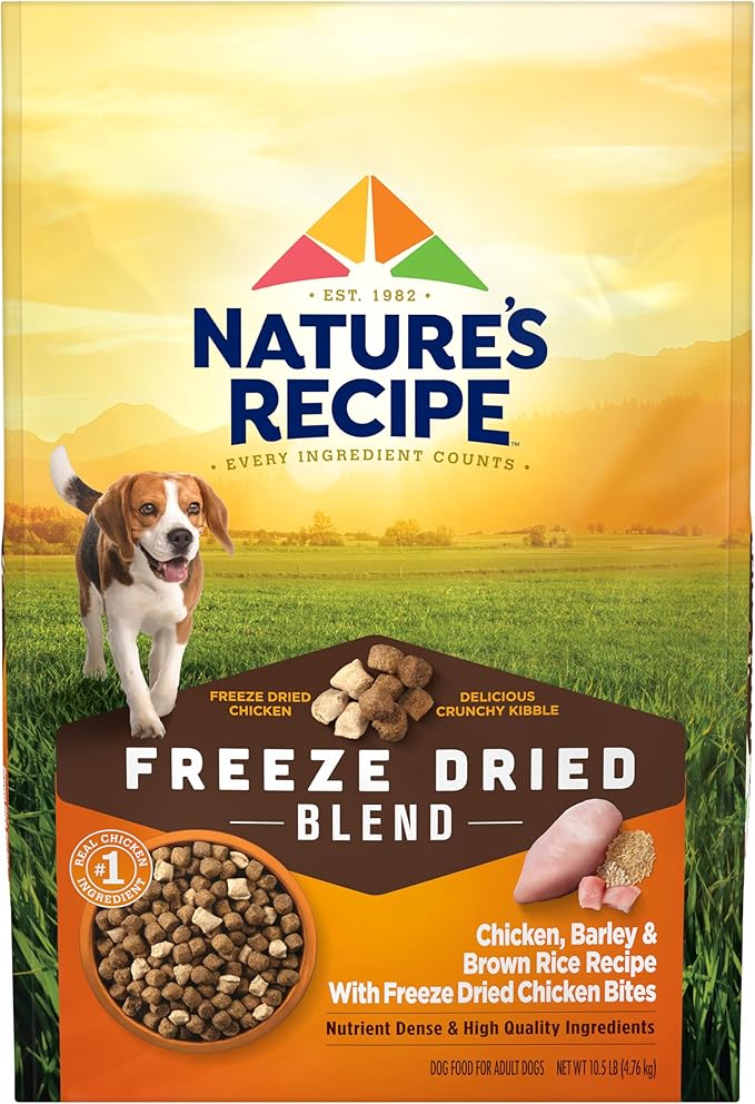 Nature's Recipe Freeze Dried Blend Chicken, Barley & Brown Rice Dry Dog Food, 10.5 lb Bag