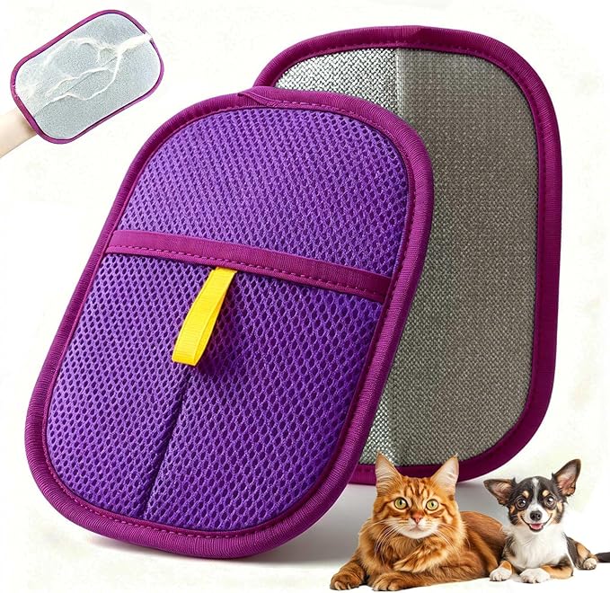 Pet Hair Removal Glove - Electrostatic Cat Dog Hair Remover Glove, Reusable Magic Brush Pet Hair Remover Tool for Couch, Carpet, and Car Seat (Purple,1 Pack)