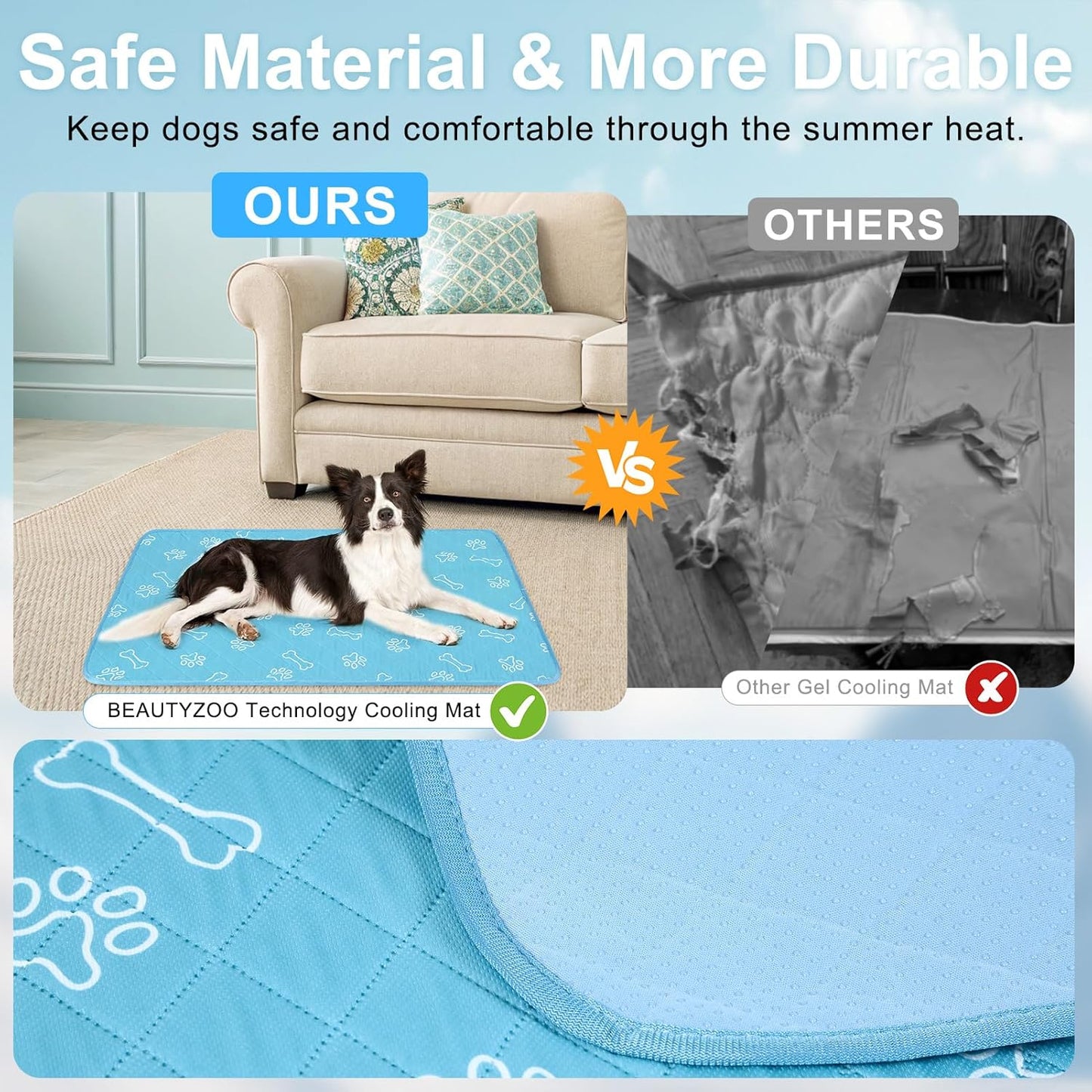 BEAUTYZOO Upgraded Dog Self Cooling Mat Ice Silk Chill Pads for Small Medium Large Dogs Q-MAX＞0.43- Summer Reusable Pet Training Pad - Absorbent Non-Slip Cool Mat for Kennels, Crates, Beds, 18" x 24"