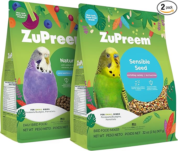 ZuPreem Natural Pellets + Sensible Seed Small Bird Food Bundle – Parakeet, Budgie, Finch, Canary & Dove Food – Pellet Diet + Seed Enrichment Mix, 2.25 lb Pellets & 2 lb Seed